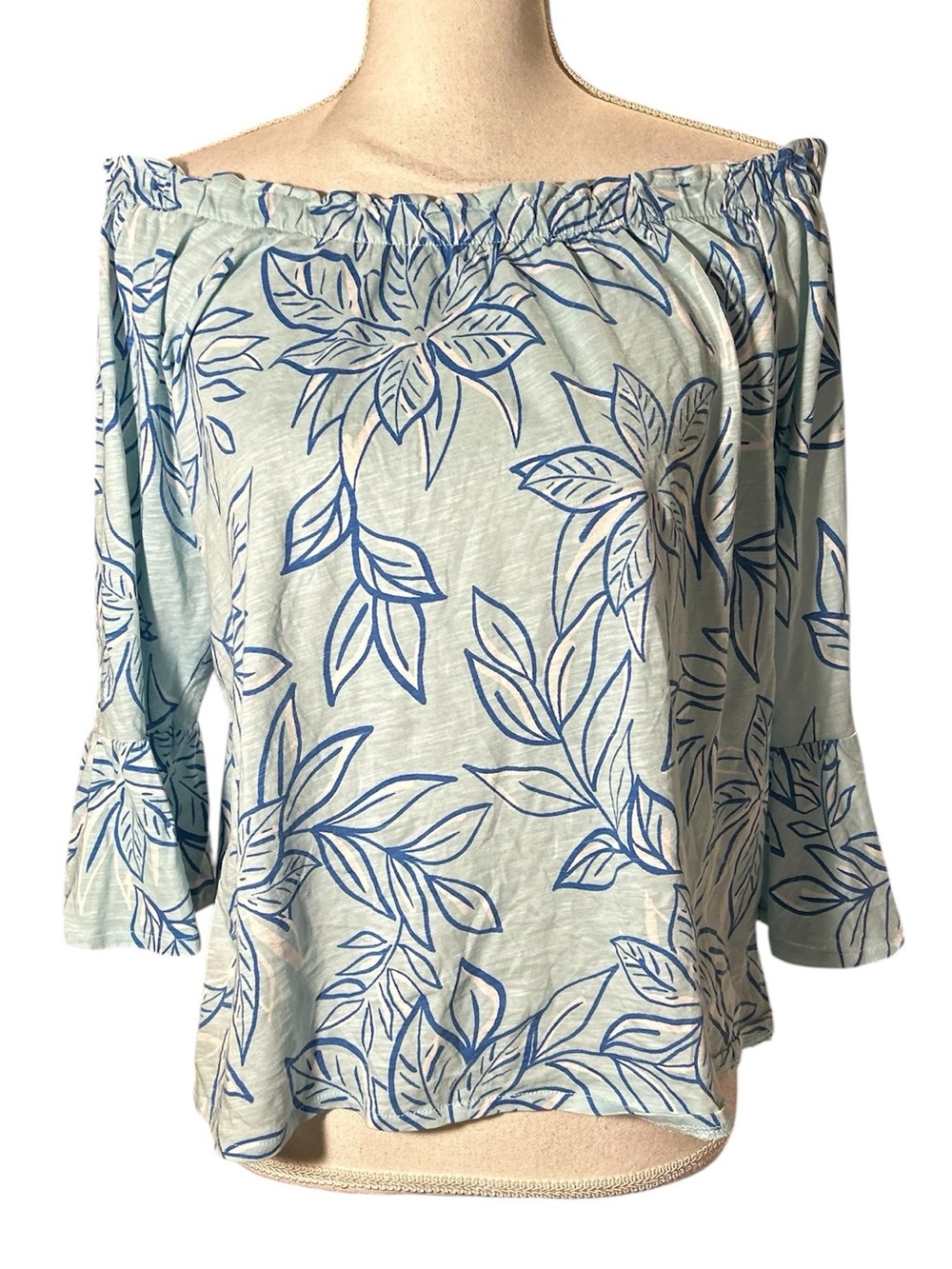 Stellar Parker Light Blue Off-Shoulder Floral Blouse